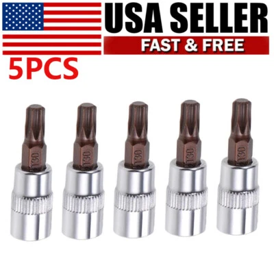 1/4" Drive x T30 Torx Bit Socket S2 Steel Bits CR-V Sockets 38mm Length 5PCS - Image 1 of 4