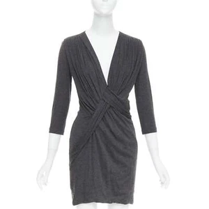 GIVENCHY dark grey lyocell cashmere deep V ruched draped mini dress M - Picture 1 of 9