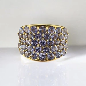 Vintage 14K Gold Pave Set Lilac Purple Tanzanite Concave Design Ring 3.70 ctw. - Picture 1 of 9