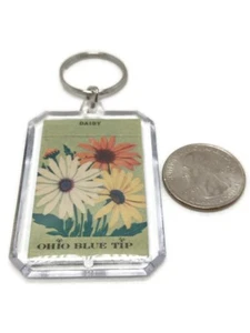 Schlüsselanhänger Repurposed Vintage Streichholz Cover Ohio blau Spitze Gänseblümchen Blume  - Bild 1 von 2