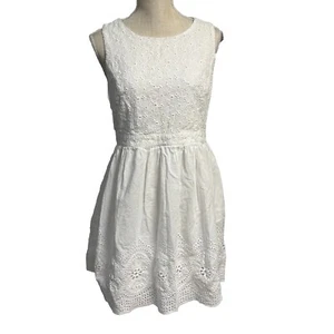 Forever 21 White Sleeveless Cotton Eyelet Dress Size Large Fully Lined - Picture 1 of 7