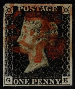 1840 1d Black SG 2 Pl 6 GE 4m Bright Red MX Worn Plate VGU Cat. 375,00 £ - Bild 1 von 1