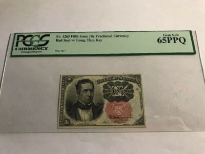 FR-1265 Fifth Issue Fractional Currency .10c  RED SEAL LONG THIN KEY PCGS 65 PPQ - Image 1 of 4