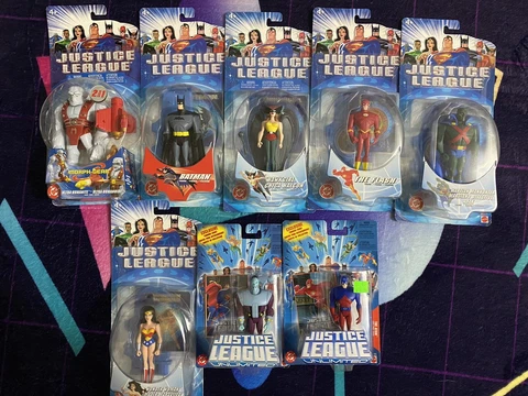 Lot Of 8 Justice League Unlimited Action Figures Batman WW Flash Martian Atom Cover
