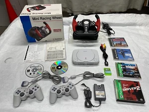 Sony Playstation PS1 PSone Console System + MINI Racing Wheel in BOX Driver 1 2 - Picture 1 of 22