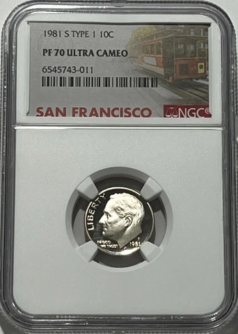 1981 S TYPE 1 NGC PF70 ULTRA CAMEO PROOF ROOSEVELT DIME 10C TROLLEY LABEL Cover
