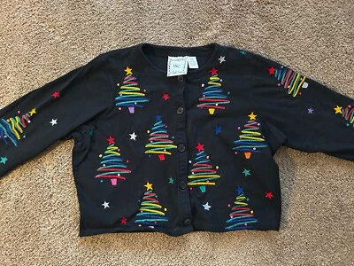 Cárdigan bordado Michael Simon Lite Navidad Suéter Mujer’s PM Rojo Muñecos de Nieve Foto 1 de 4