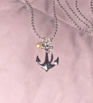 Colar e pingente âncora de pérola -Pérola genuína cor pêssego prata esterlina - Imagem 1 de 4