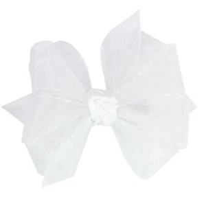 Girls' White Organza Double Hair Bow Satin Knot WeeStay Clip Mini Elegant - Picture 1 of 6