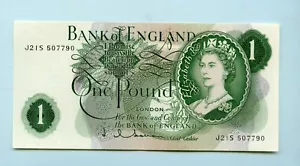 Coppia Banconote Banca d'Inghilterra Una Sterlina £1 1963 Firma J Hollom Prefisso J21S - Foto 1 di 2