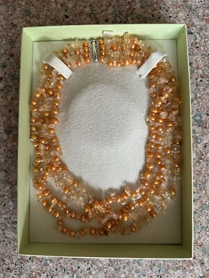 Ross Simons 4 filas retorcido 6-6,5 mm oro perla citrino 20" collar ss plata Foto 1 de 3