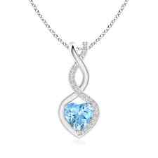 Aquamarine Infinity Heart Pendant with Diamonds in Platinum (AAAA, Size- 6MM)