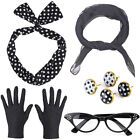 1950S Costume Accessories Scarf Headband Glasses Earring Cosplay Party Decor Set