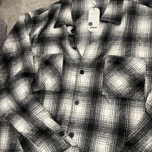 NWT COOFANDY Men's Plaid Flannel Shacket Shirt Jacket 2 pockets Size 3XL Black - Picture 1 of 7
