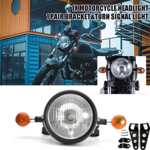 6.5" Motorcycle Retro Front Headlight +Turn light Mount For Cafe Racer Bobber - Bild 1 von 18