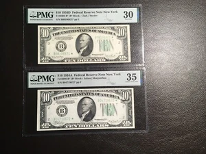 2 10.00 1934-A Star PMG 35 Vf 1934D PMG 30 Vf Staple HolesStar Federal RNotes - Picture 1 of 6