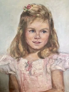Vintage Oil Painting on canvas Portrait Little Girl Freida Neutra Signed Listed - Picture 1 of 7