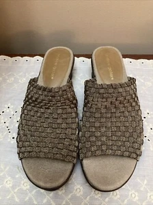 Andrew Geller Metallic Bronze Woven Stretch Wedge Slides Size 8.5 - Picture 1 of 6