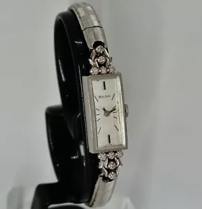 BULOVA solid white gold 14k ladies cocktail watch, hand winding, vintage - Picture 1 of 16