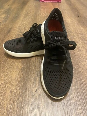 Crocs LiteRide Pacer Womens W6 Black Lace Up Sneakers Comfort Shoes 205234 - Image 1 of 4