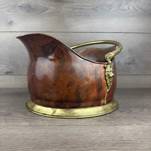 Antique Vintage 100% Copper/Brass Fireplace Coal Scuttle Bucket Helmet Rustic - Picture 1 of 9