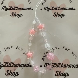Bracelet breloque téléphone portable rose et transparent avec coeur neuf - Photo 1 sur 4