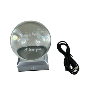 New In Box 3D Cupid I Love You K9 Crystal Ball Globe Night Light 6 Lighting Mode - Picture 1 of 6