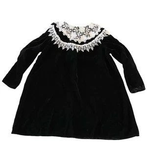 Jessica McClintock Blk Silk Blend Dress Long Sleeve Lace Collar Sz6 Little Girl - Picture 1 of 10