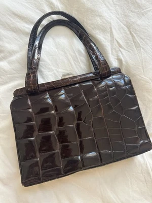 Vintage Crocodile Alligator 50's Leather Purse Handbag / Brown - Image 1 of 4