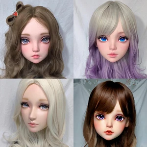 Kigurumi Animated Mask Female Cosplay Headgear Make-up Mask with Wig and Eyes - Picture 1 of 32
