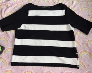 Lauren Ralph Lauren women's top Large stripe black white - Picture 1 of 10