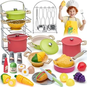 Accesorios de cocina para jugar, juego de comida, juguete con olla sartén utensilios de cocina delantal - Imagen 1 de 7