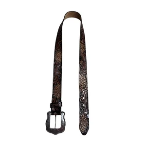 Damen Tony Lama verzierter Ledergürtel M Blumenmuster Western silberne Schnalle USA 41,5" - Bild 1 von 6