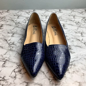 Bellini Flora Navy Blue Patent Faux Crocodile Pointed Toe Shoes Size 9M Women’s - Picture 1 of 12
