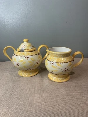 Temptations By Tara Old World 黄色糖碗和奶油套装。 — 第 1/4 张图片