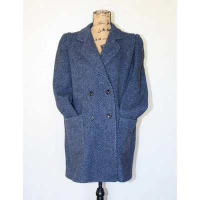 Abrigo Vintage Escena Internacional Azul Negro Lana Espiga Doble Pecho M Foto 1 de 4