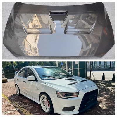 For Mitsubishi Lancer EVO 10 X 2008-2015 Real Carbon Front Hood Vented Bonnet — 第 1/4 张图片