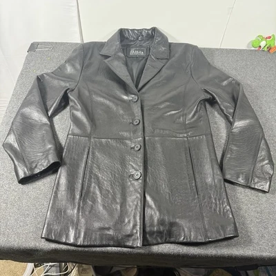 Chaqueta Blazer Abrigo Colección Adler Forrada de Cuero Negro Abotonada Para Mujer’s Talla L Foto 1 de 4