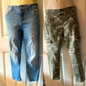 JUSTICE Jeans Size 2 Ripped Ankle Jeans and Camouflage Jeggings Bundle - Picture 1 of 7