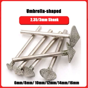 6mm-16mm Diamond Grinding Head Burr Bits Umbrella 2.35/3mm Shank For Emerald - Picture 1 of 6