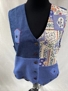 Lucia Cottage Core Floral Vest Womens Size 10 Blue Vintage Buttons - Bild 1 von 7