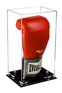 Estuche de exhibición de guantes de boxeo de acrílico transparente de lujo con elevadores dorados (A092-GR) - Imagen 1 de 2
