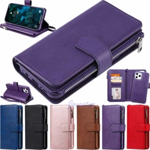 For iPhone 13 Pro Max 12 11 XR 6s 7 8 Plus Removable Leather Wallet Case Cover - Picture 1 of 55