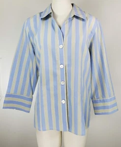 Talbots Top - Size 16 - Blue & Tan Striped - Wrinkle Resistant - 100% Cotton - Picture 1 of 14