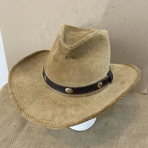 Cappello da cowboy Resitol Western Ranchman 7 3/8 marrone fascia in pelle velluto a coste vintage USA Md - Foto 1 di 9