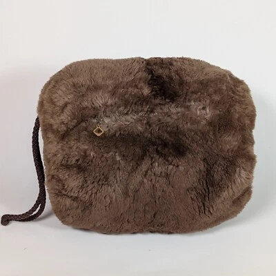 Calentador de manos vintage de piel forrada de satén manguito bolsillo con cremallera Foto 1 de 4