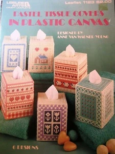 Leisure Arts 1123 TISSUE COVERS plastic canvas leaflet 4pg 1987 - Picture 1 of 2