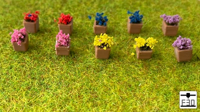 FYLDE 3D DESIGNS Square Flower Planters with Assorted Colour Flowers (Pack of 10) OO-Gauge