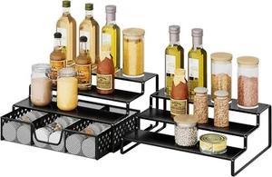 Kitchen Spice Rack Organizer /w drawer 3 Tier Counter Step Shelf Storage Holder - Picture 1 of 7