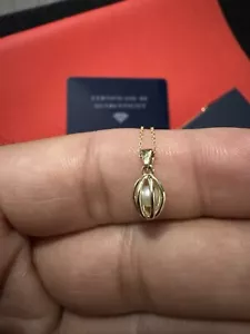 Caged Pearl Station Necklace in 14K Solid YELLOW Gold - Picture 1 of 12